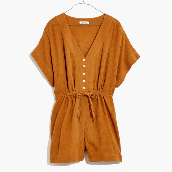 NWT Madewell Lightestspun Cover-Up Drawstring Romper - Size Medium - Orange